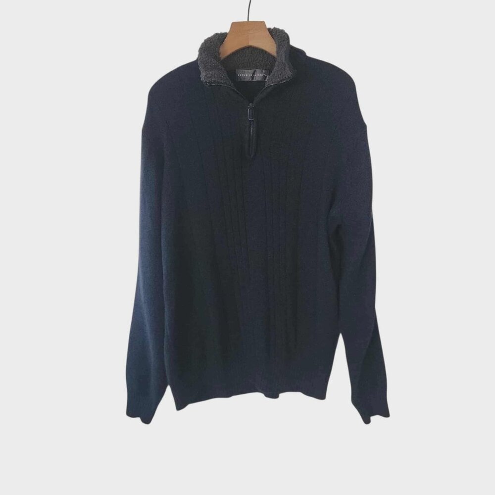 Eddie Bauer Motion Jacket Free Heat Hooded Blue Black Full Zip Fleece‎ Medium